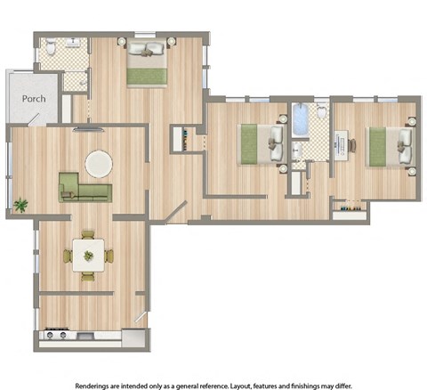 Floor plan for 3 beds, 2 baths, 1551 sqft